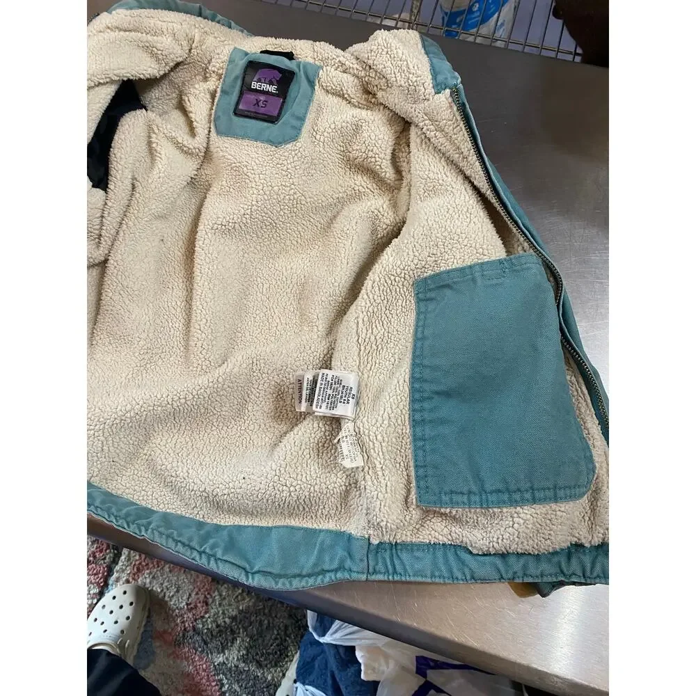 Youth Berne Sherpa-Lined Duck Canvas Hooded Jacket Eucaplyptus XS